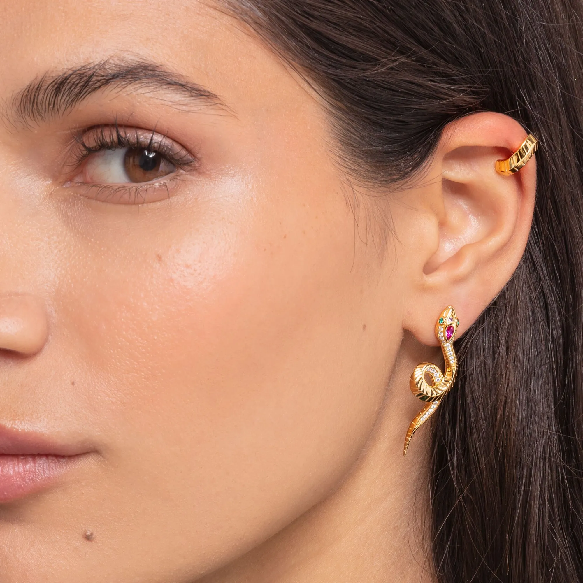Women THOMAS SABO Ear Studs|18-Carat Gold-Plating - 925 Silver-Single ear cuff snakeskin gold