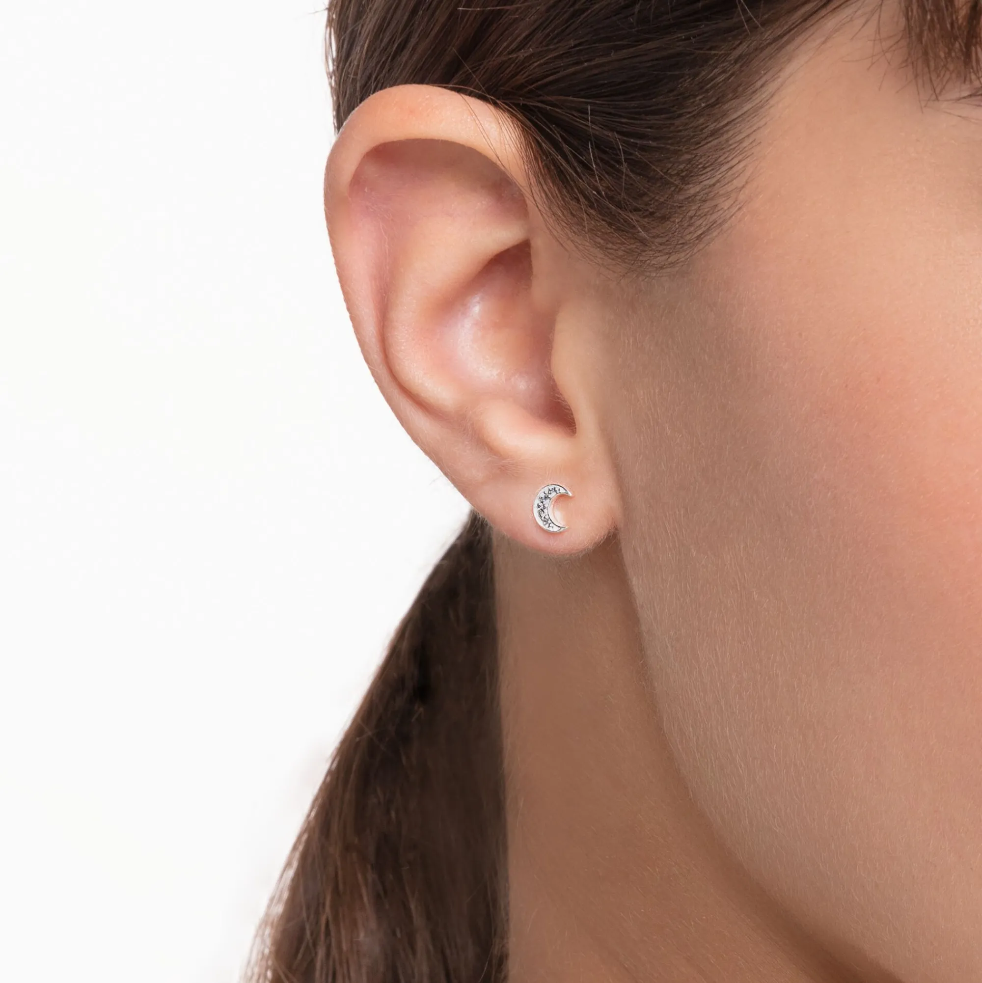 Women THOMAS SABO Ear Studs-Single ear stud moon pavé silver