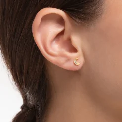 Women THOMAS SABO Ear Studs|18-Carat Gold-Plating - 925 Silver-Single ear stud moon pavé gold