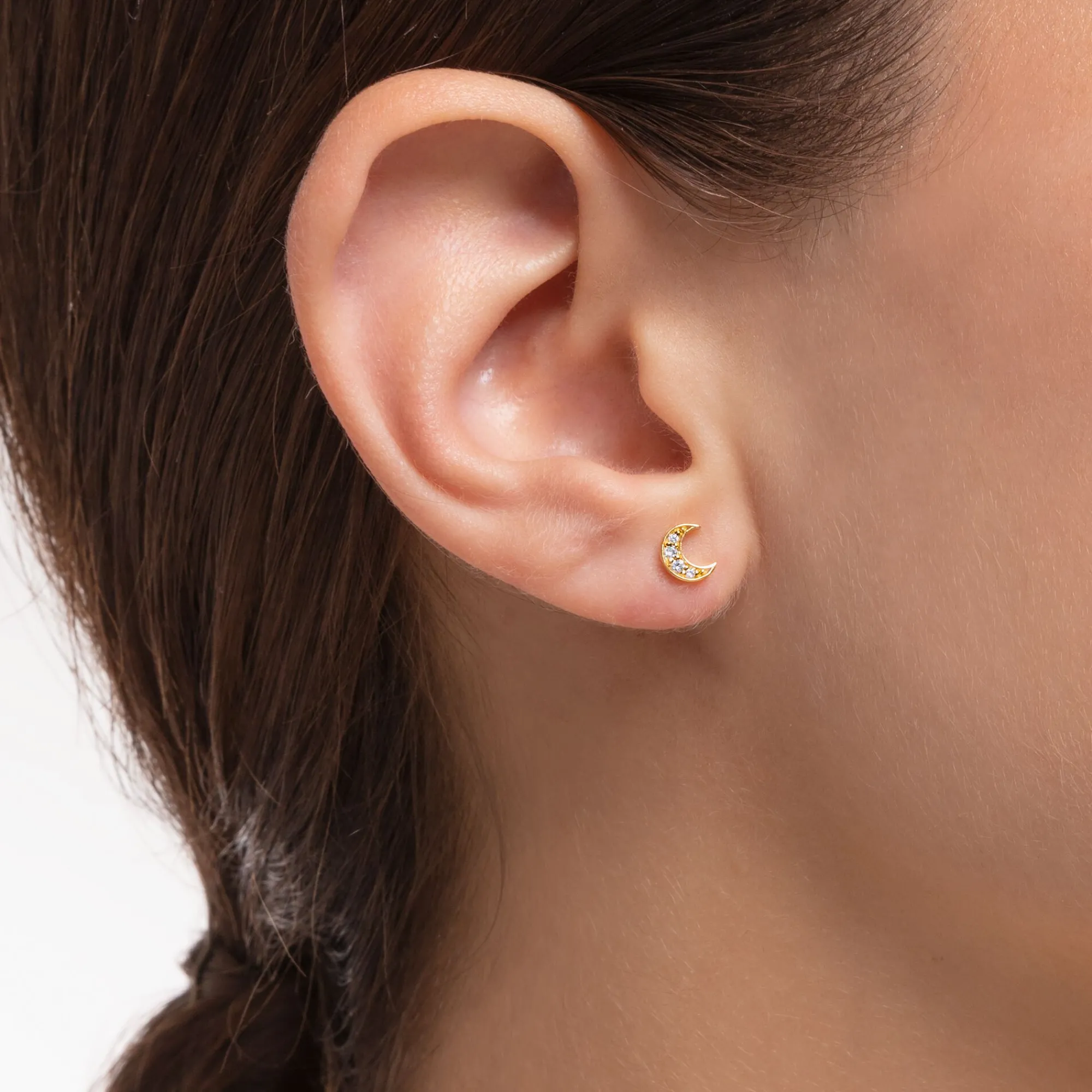 Women THOMAS SABO Ear Studs|18-Carat Gold-Plating - 925 Silver-Single ear stud moon pavé gold