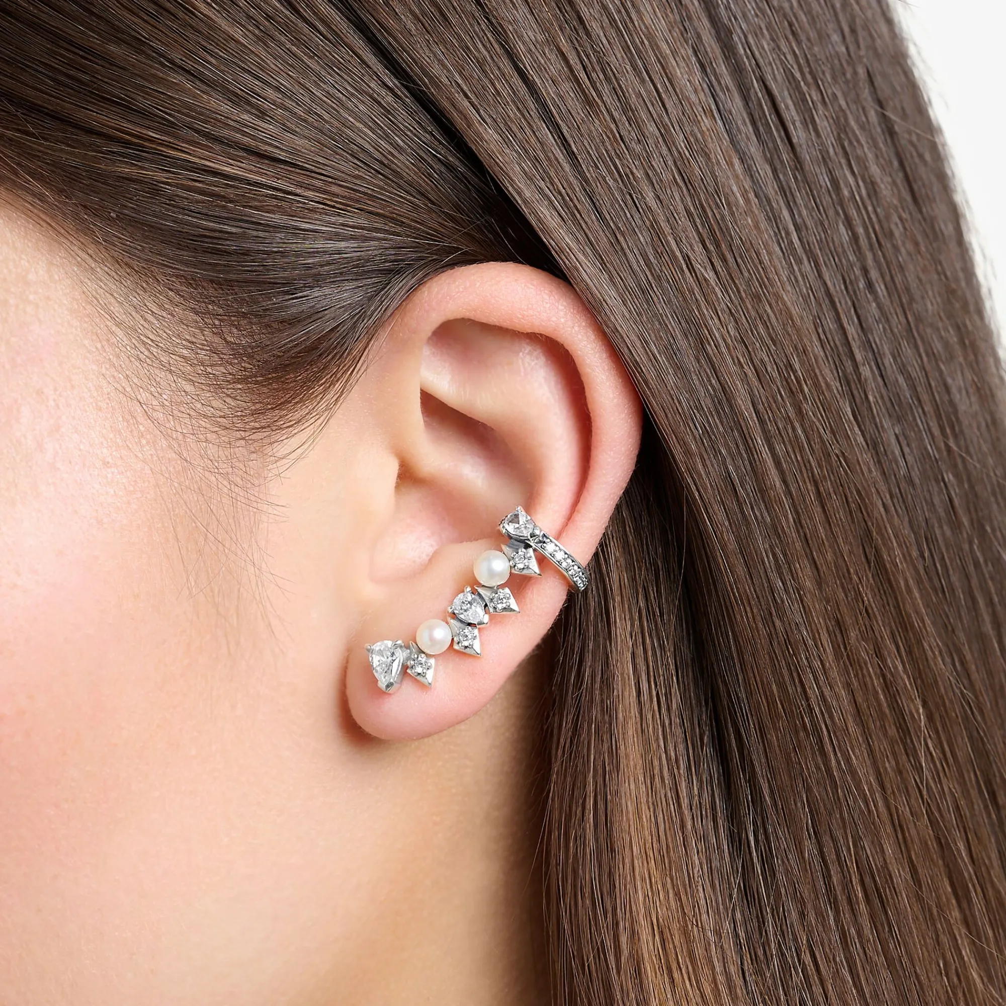 Women THOMAS SABO Earrings|Ear Studs-Single ear stud pearls and ice crystals silver