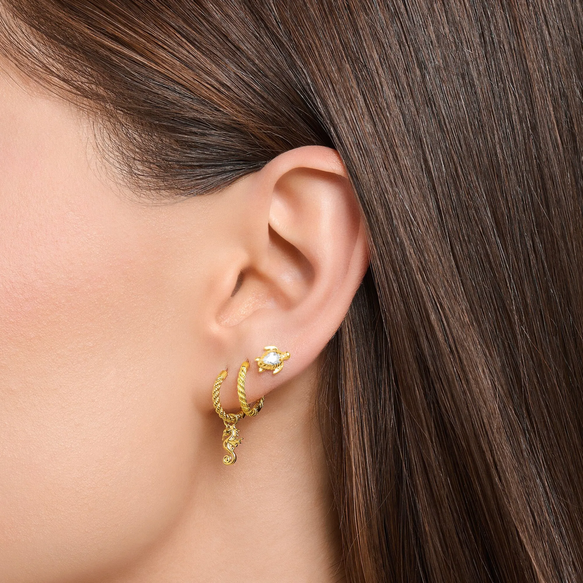 Women THOMAS SABO Ear Studs-Single ear stud turtle gold