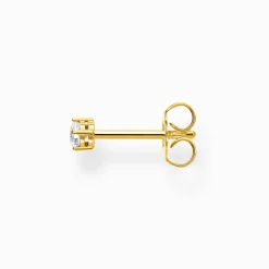 Women THOMAS SABO Ear Studs|18-Carat Gold-Plating - 925 Silver-Single ear stud white stone gold