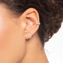Women THOMAS SABO Ear Studs|18-Carat Gold-Plating - 925 Silver-Single ear stud white stone gold