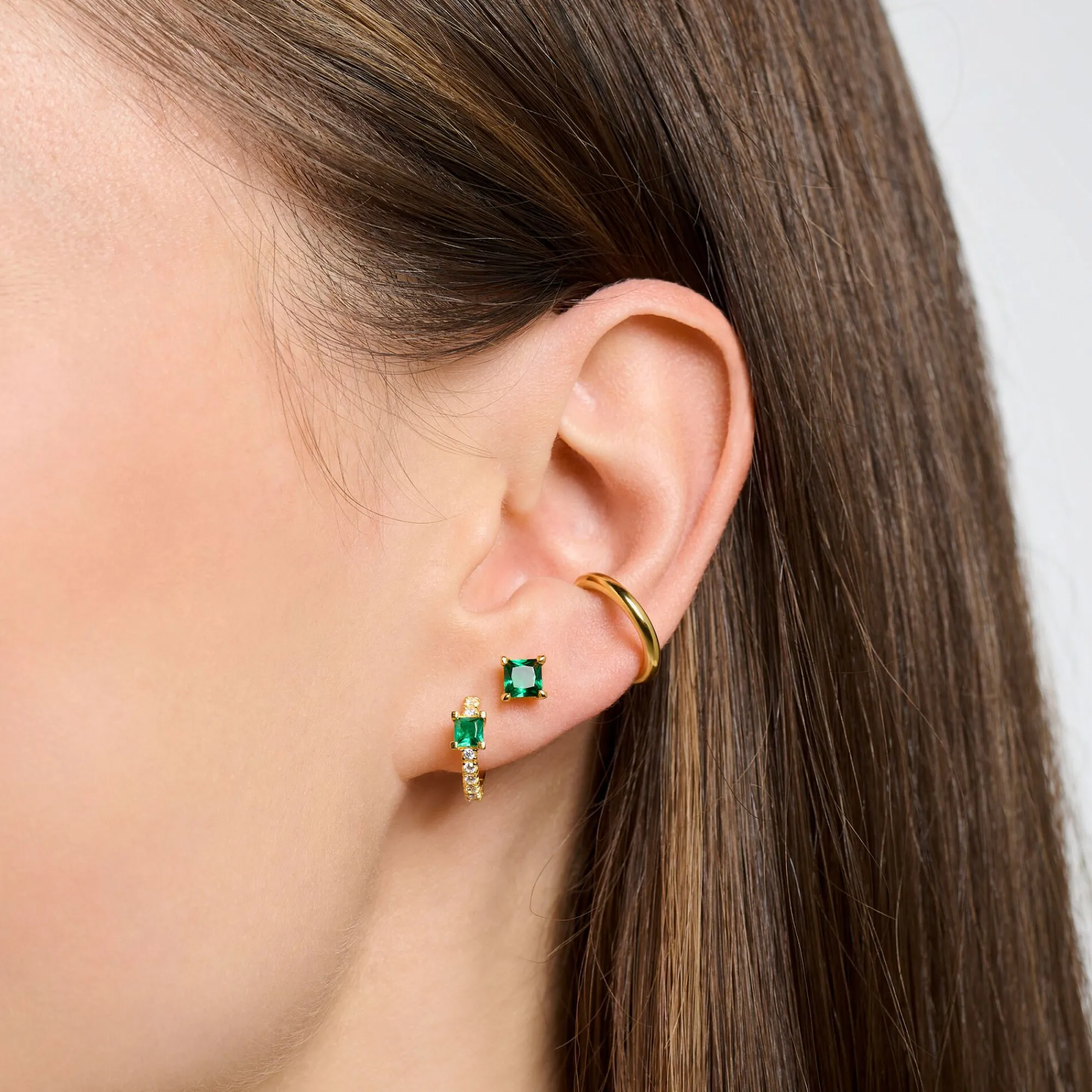 Women THOMAS SABO Ear Studs-Single ear stud with green stone gold