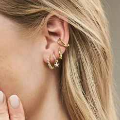 Women THOMAS SABO Hoop Earrings|18-Carat Gold-Plating - 925 Silver-Single hoop earring classic gold