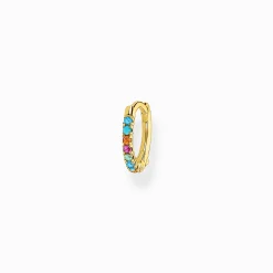 Women THOMAS SABO Hoop Earrings|18-Carat Gold-Plating - 925 Silver-Single hoop earring colourful stones, gold