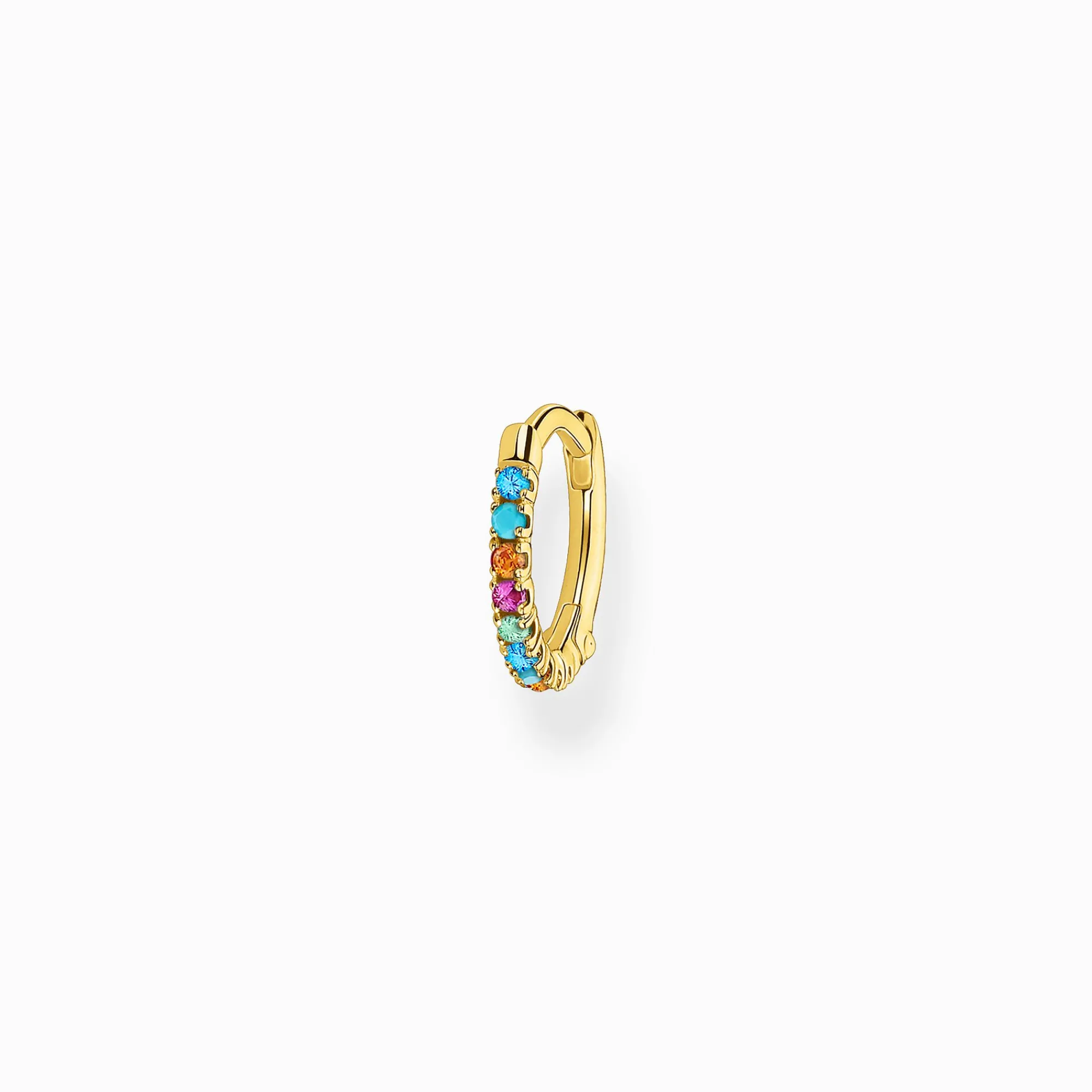 Women THOMAS SABO Hoop Earrings|18-Carat Gold-Plating - 925 Silver-Single hoop earring colourful stones, gold