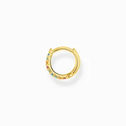 Women THOMAS SABO Hoop Earrings|18-Carat Gold-Plating - 925 Silver-Single hoop earring colourful stones, gold