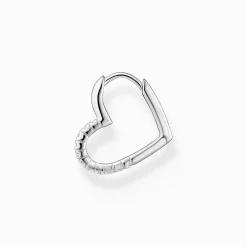 Women THOMAS SABO Hoop Earrings|925 Silver-Single hoop earring heart with white stones silver