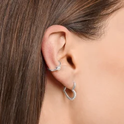 Women THOMAS SABO Hoop Earrings|925 Silver-Single hoop earring heart with white stones silver
