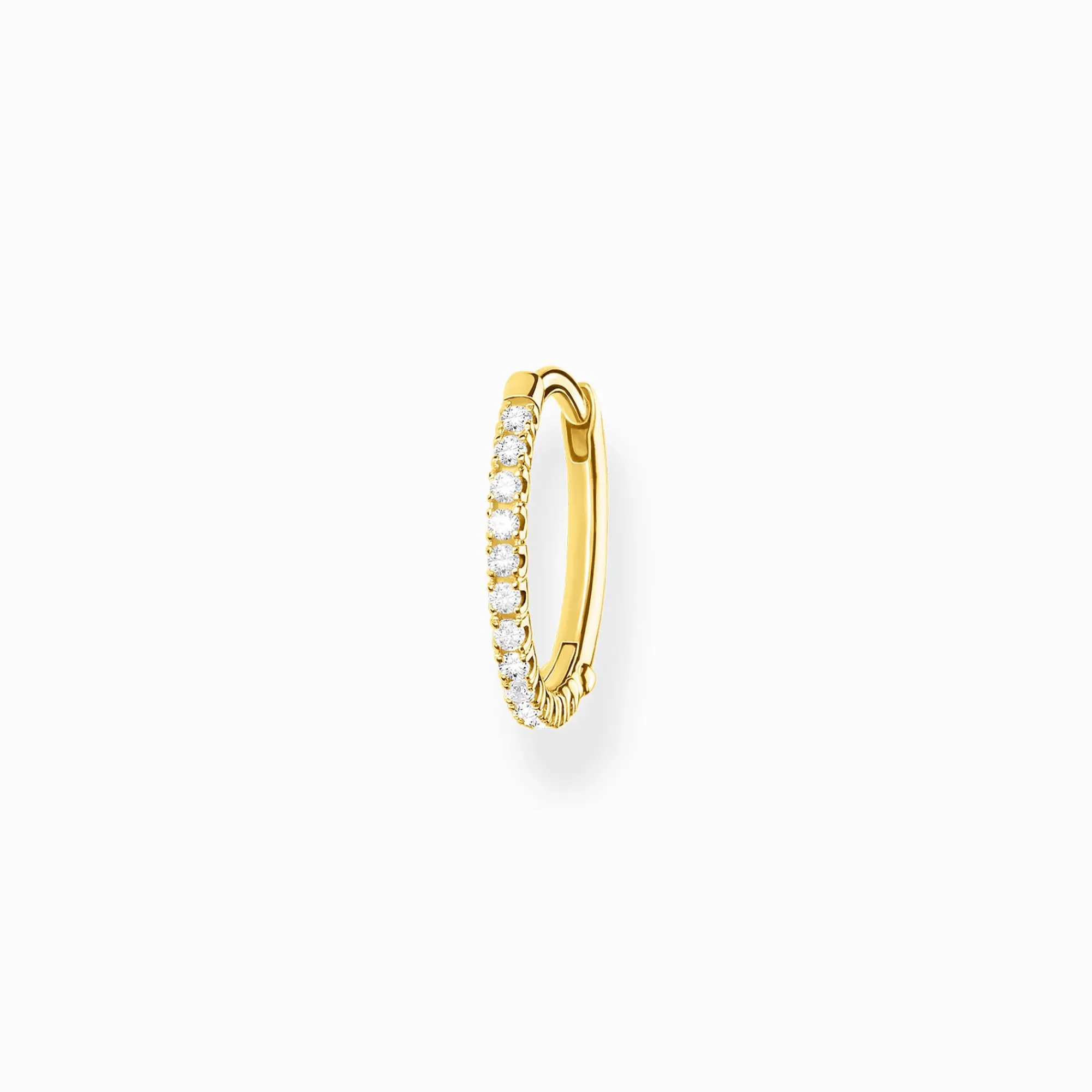 Women THOMAS SABO Hoop Earrings|18-Carat Gold-Plating - 925 Silver-Single hoop earring white stones gold