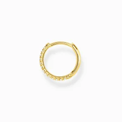 Women THOMAS SABO Hoop Earrings|18-Carat Gold-Plating - 925 Silver-Single hoop earring white stones gold