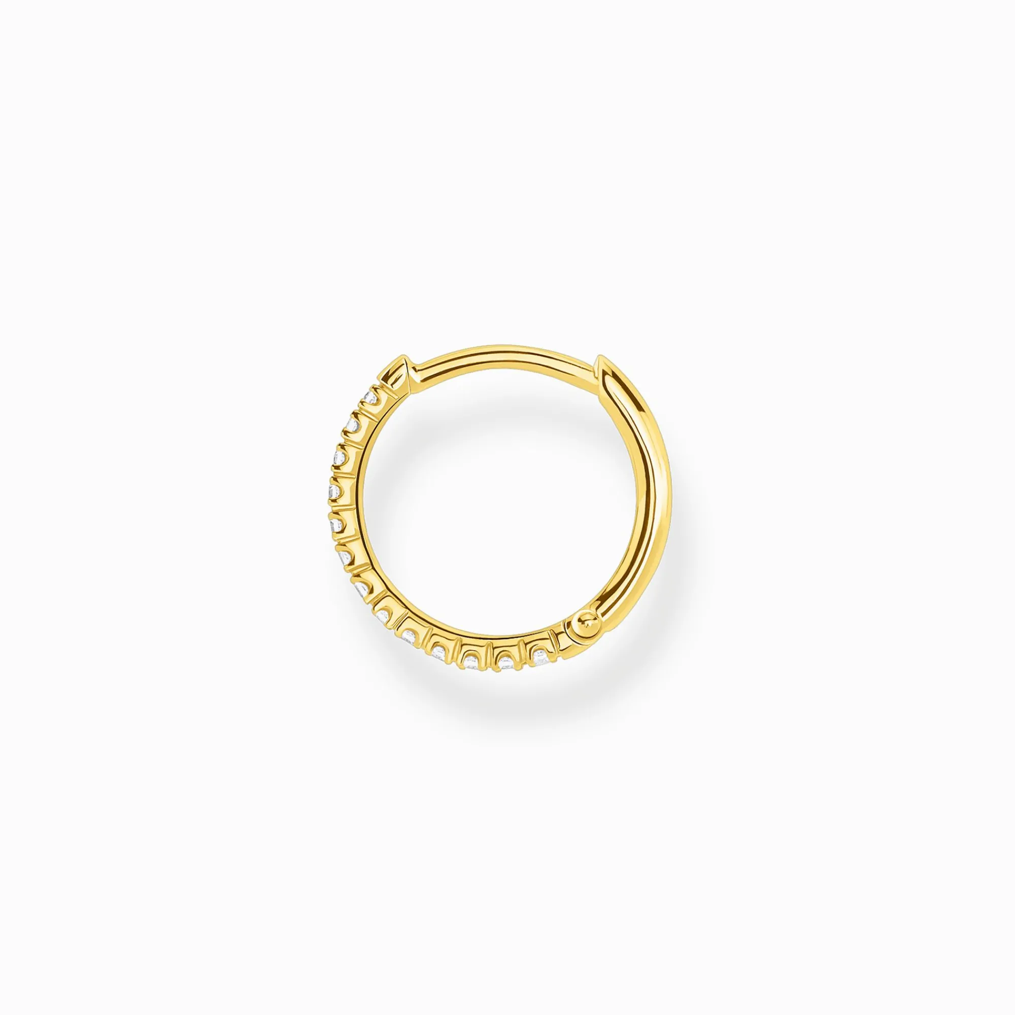 Women THOMAS SABO Hoop Earrings|18-Carat Gold-Plating - 925 Silver-Single hoop earring white stones gold