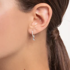 Women THOMAS SABO Hoop Earrings-Single hoop earring white stones, silver