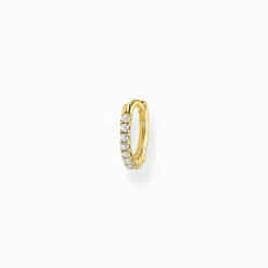 Women THOMAS SABO Hoop Earrings|18-Carat Gold-Plating - 925 Silver-Single hoop earring white stones gold