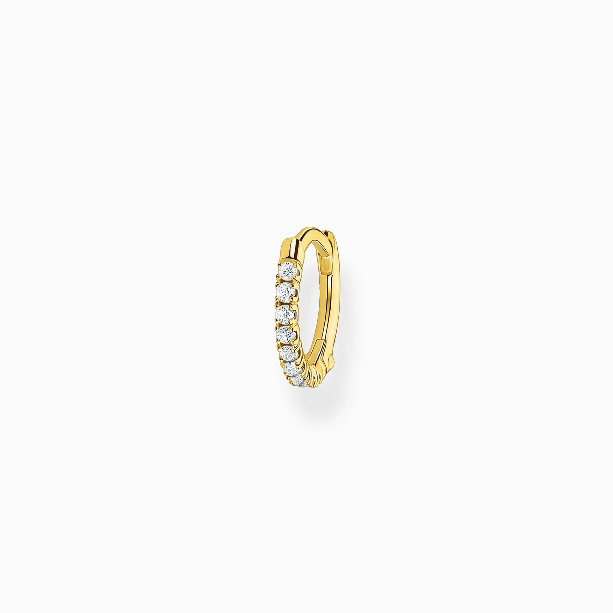 Women THOMAS SABO Hoop Earrings|18-Carat Gold-Plating - 925 Silver-Single hoop earring white stones gold