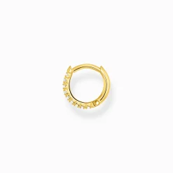 Women THOMAS SABO Hoop Earrings|18-Carat Gold-Plating - 925 Silver-Single hoop earring white stones gold