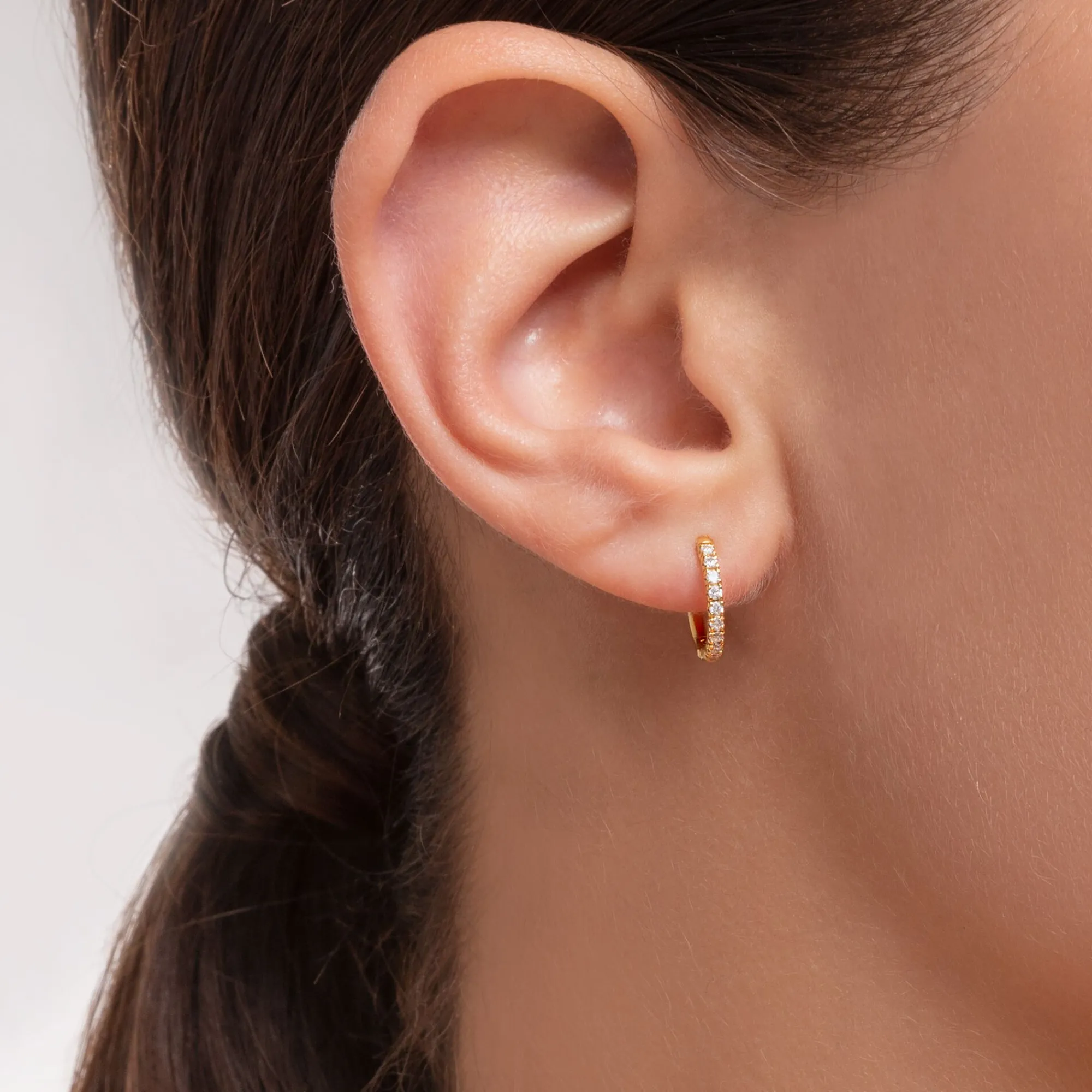 Women THOMAS SABO Hoop Earrings|18-Carat Gold-Plating - 925 Silver-Single hoop earring white stones gold