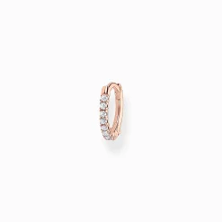 Women THOMAS SABO Hoop Earrings|18-Carat Rose Gold Plating - 925 Silver-Single hoop earring white stones rose gold