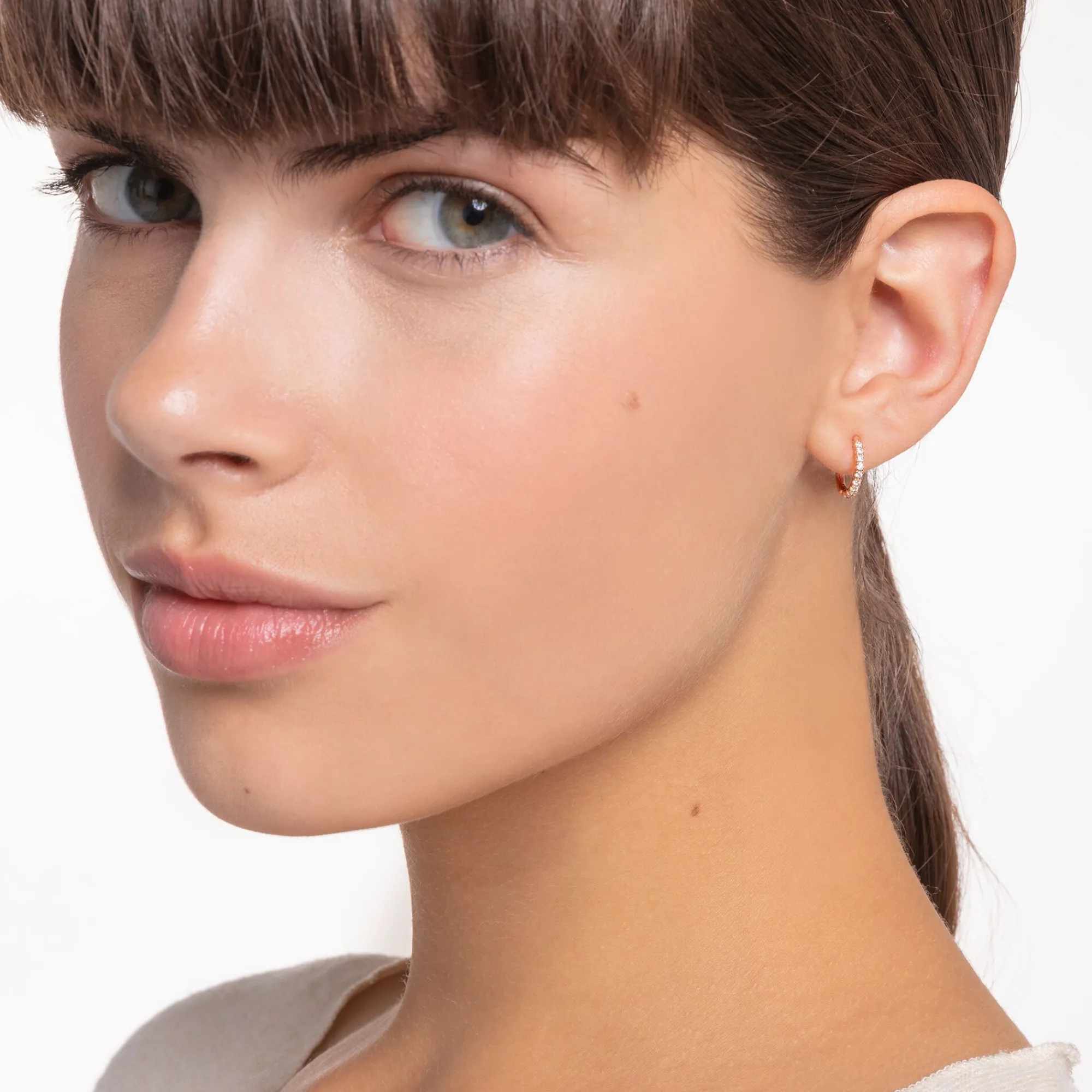 Women THOMAS SABO Hoop Earrings|18-Carat Rose Gold Plating - 925 Silver-Single hoop earring white stones rose gold