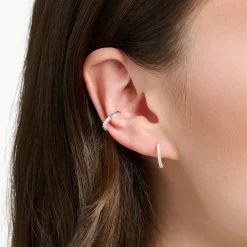 Women THOMAS SABO Hoop Earrings-Single hoop earring white stones, silver
