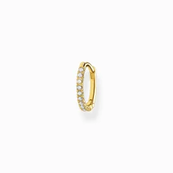 Women THOMAS SABO Hoop Earrings|18-Carat Gold-Plating - 925 Silver-Single hoop earring white stones gold
