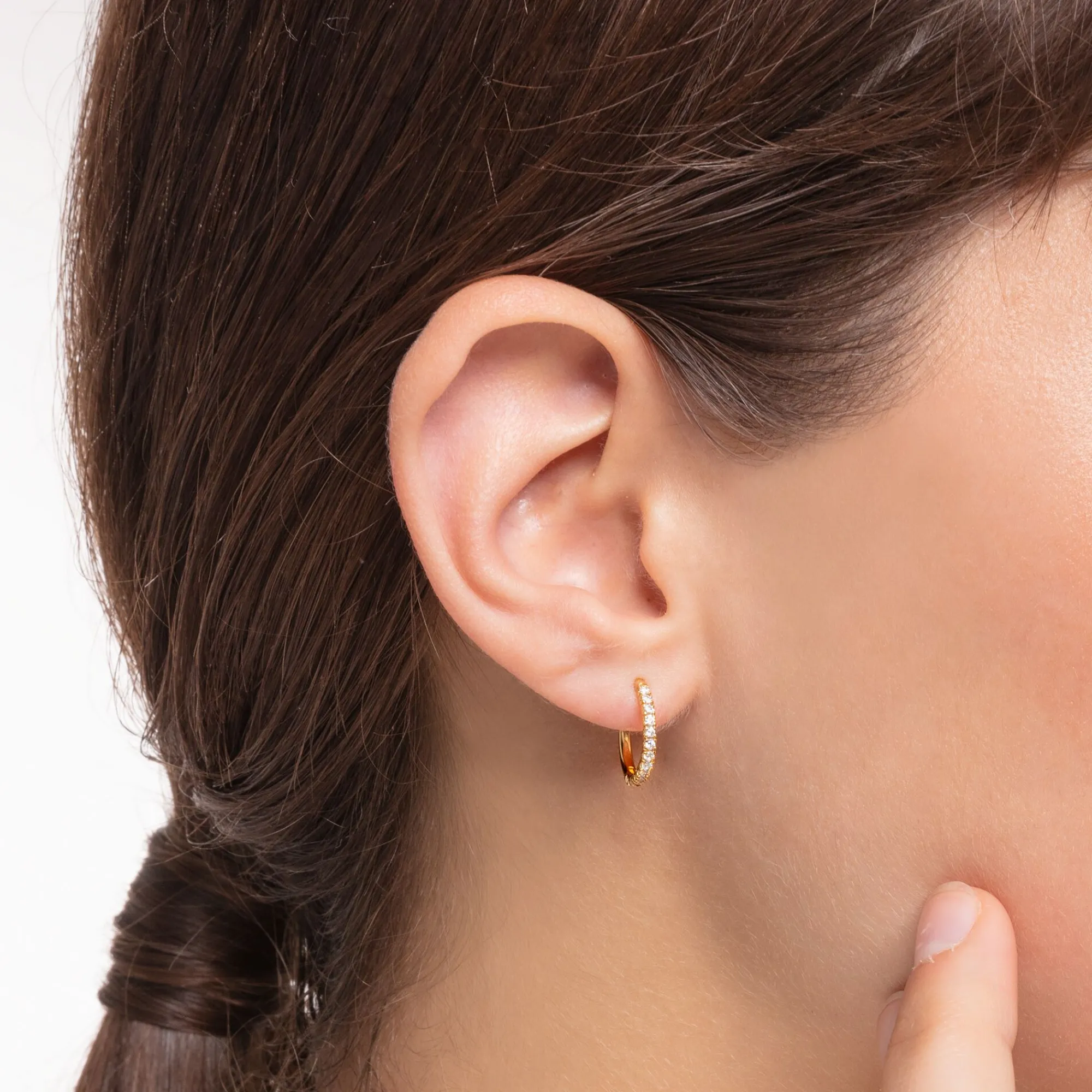 Women THOMAS SABO Hoop Earrings|18-Carat Gold-Plating - 925 Silver-Single hoop earring white stones gold