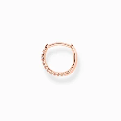 Women THOMAS SABO Hoop Earrings|18-Carat Rose Gold Plating - 925 Silver-Single hoop earring white stones rose gold