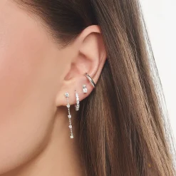 Women THOMAS SABO Hoop Earrings-Single hoop earring white stones, silver