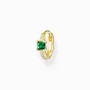 Women THOMAS SABO Hoop Earrings|18-Carat Gold-Plating - 925 Silver-Single hoop earring with green and white stones gold plated