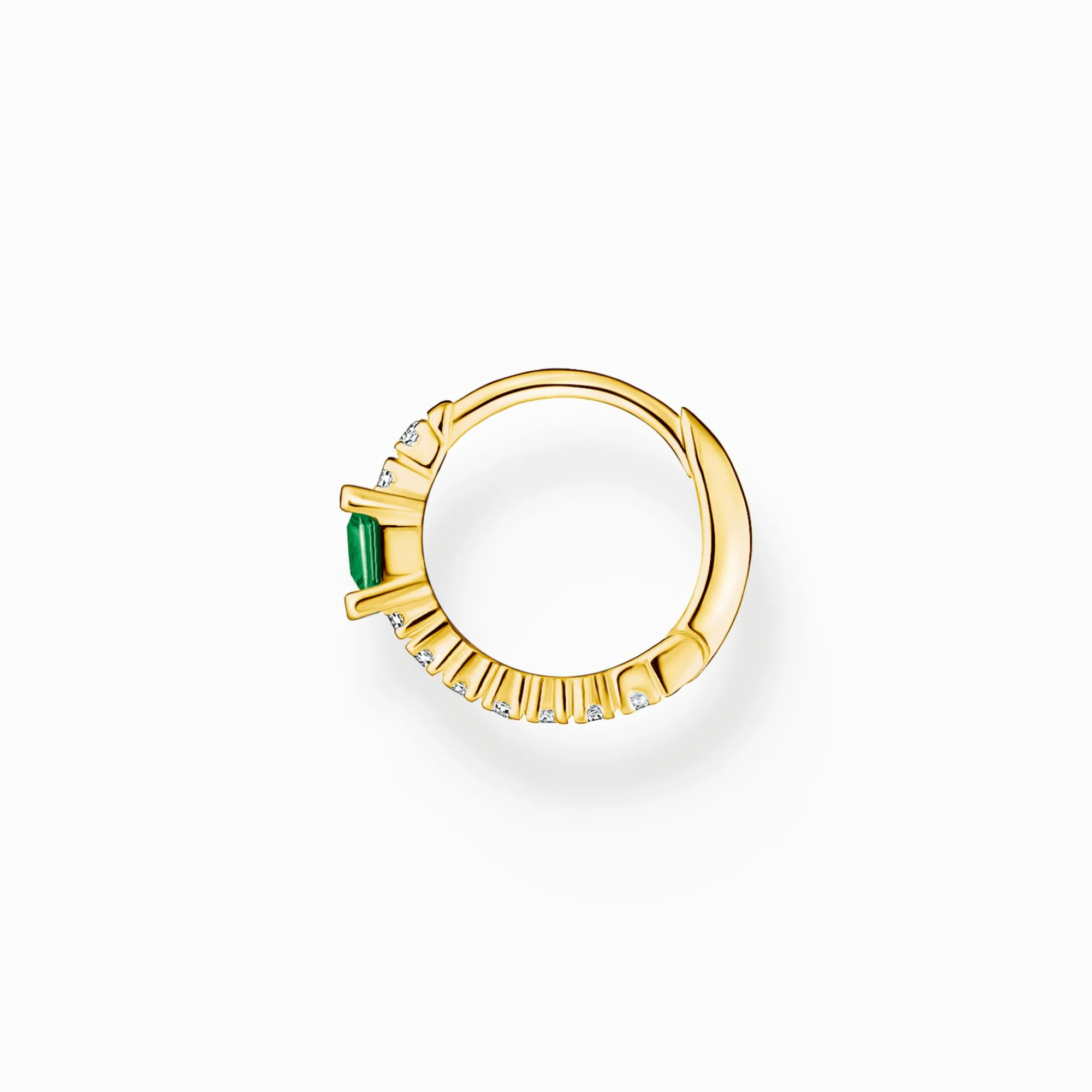 Women THOMAS SABO Hoop Earrings|18-Carat Gold-Plating - 925 Silver-Single hoop earring with green and white stones gold plated