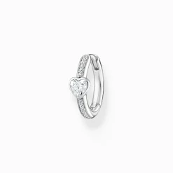 Women THOMAS SABO Hoop Earrings-Single hoop earring with heart and white stones silver