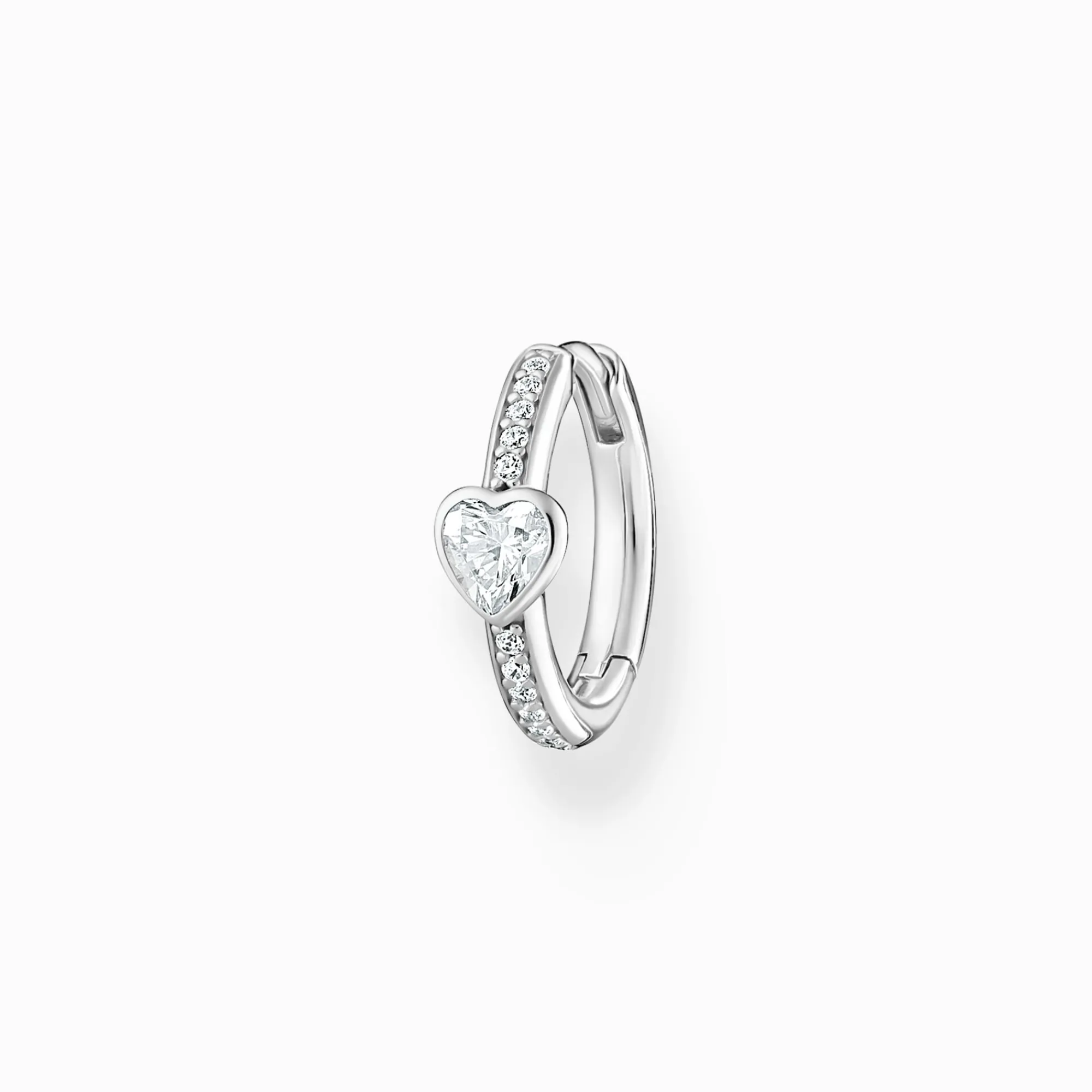 Women THOMAS SABO Hoop Earrings-Single hoop earring with heart and white stones silver
