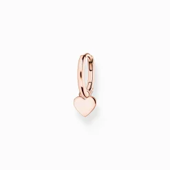 Women THOMAS SABO Hoop Earrings|18-Carat Rose Gold Plating - 925 Silver-Single hoop earring with heart pendant rose gold