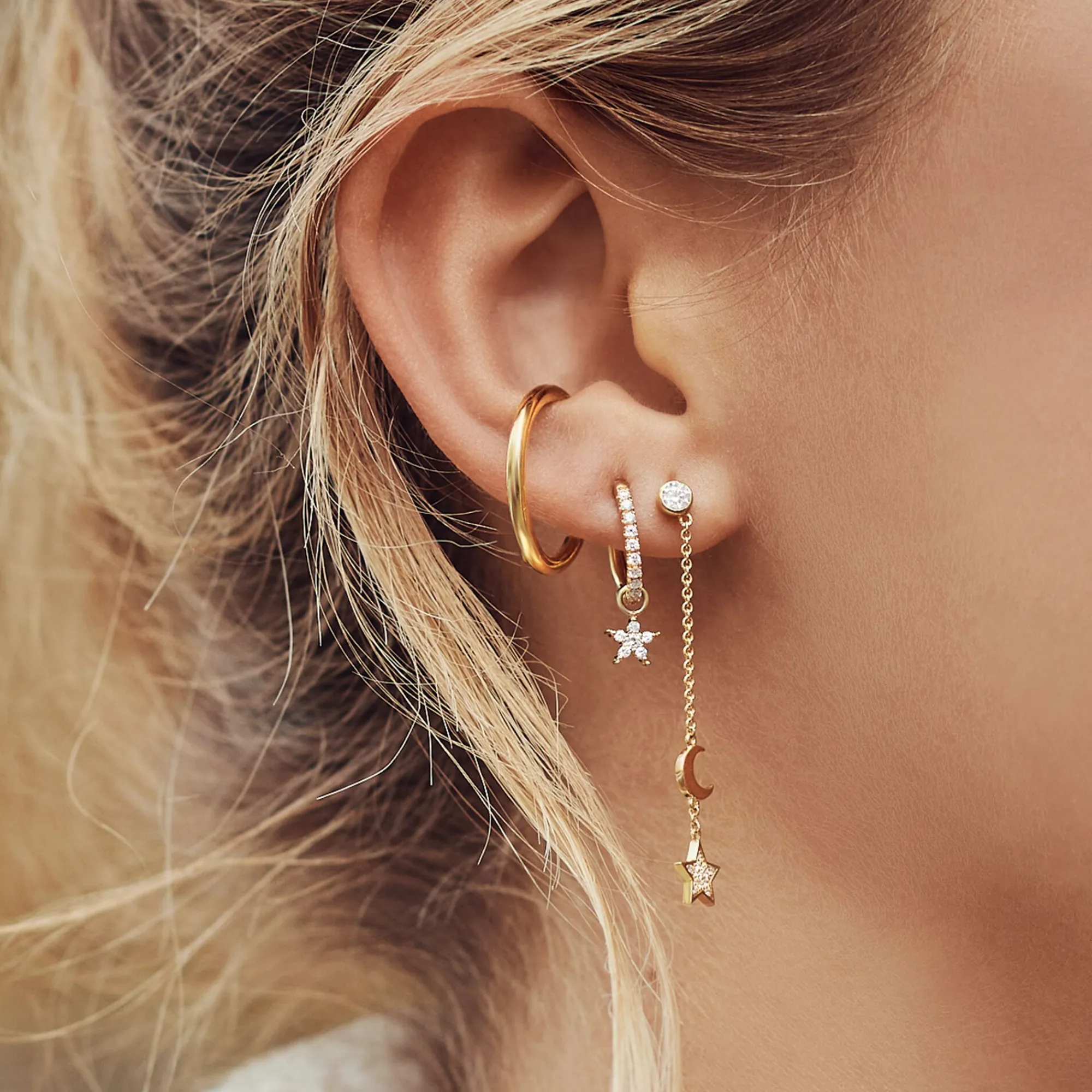 Women THOMAS SABO Hoop Earrings-Single hoop earring with star pendant gold