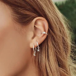 Women THOMAS SABO Hoop Earrings-Single hoop earring with moon pendant silver