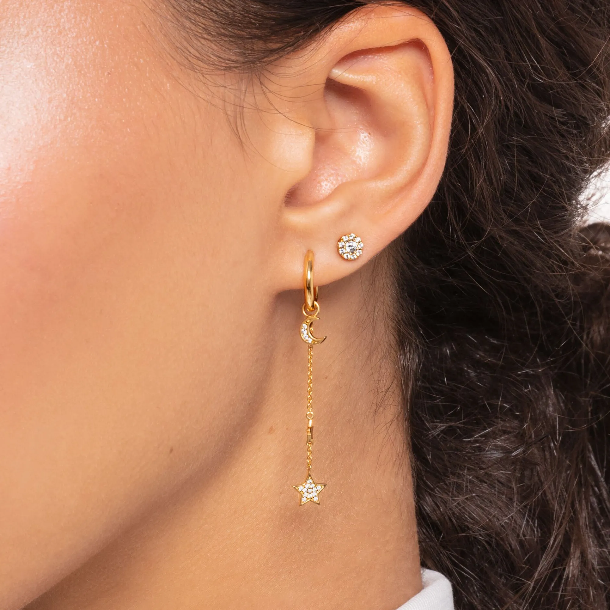 Women THOMAS SABO Hoop Earrings-Single hoop earring with moon pendant gold