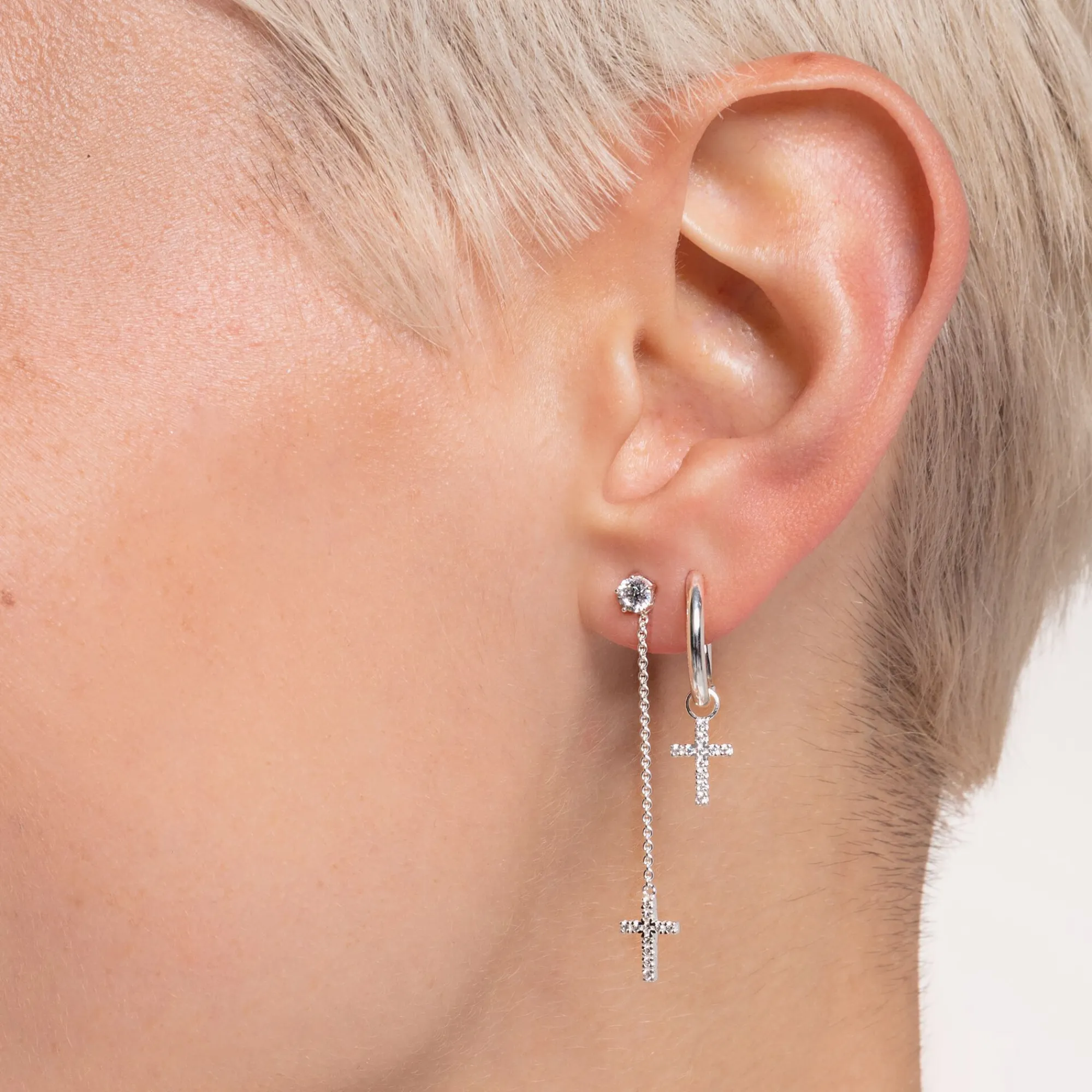 Women THOMAS SABO Hoop Earrings-Single hoop earring with cross prendant silver