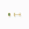 Women THOMAS SABO Ear Studs|18-Carat Gold-Plating - 925 Silver-Small yellow-gold plated ear studs with green stones