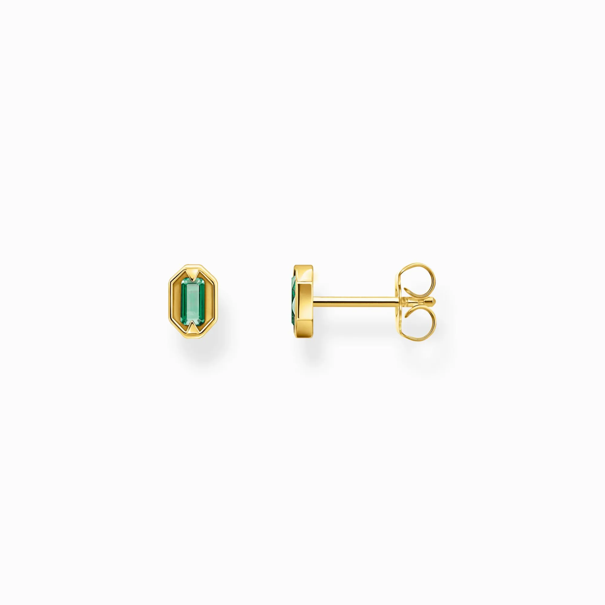 Women THOMAS SABO Ear Studs|18-Carat Gold-Plating - 925 Silver-Small yellow-gold plated ear studs with green stones
