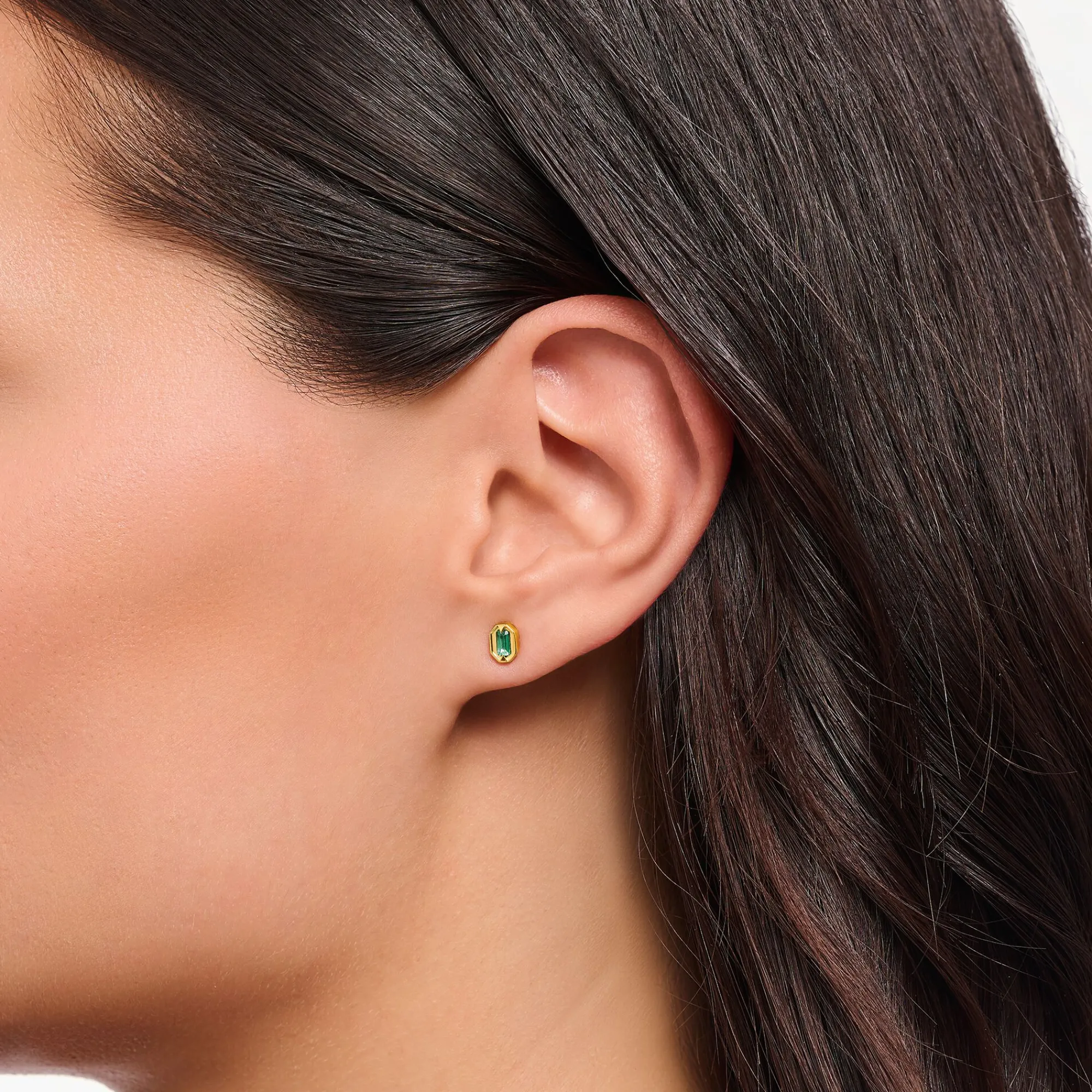 Women THOMAS SABO Ear Studs|18-Carat Gold-Plating - 925 Silver-Small yellow-gold plated ear studs with green stones