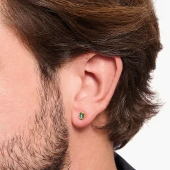 Women THOMAS SABO Ear Studs|18-Carat Gold-Plating - 925 Silver-Small yellow-gold plated ear studs with green stones