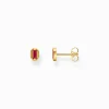 Women THOMAS SABO Ear Studs|18-Carat Gold-Plating - 925 Silver-Small yellow-gold plated ear studs with red stones