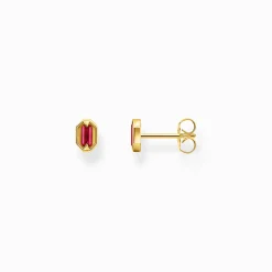 Women THOMAS SABO Ear Studs|18-Carat Gold-Plating - 925 Silver-Small yellow-gold plated ear studs with red stones