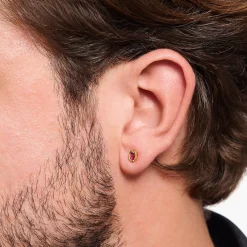 Women THOMAS SABO Ear Studs|18-Carat Gold-Plating - 925 Silver-Small yellow-gold plated ear studs with red stones
