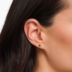Women THOMAS SABO Ear Studs|18-Carat Gold-Plating - 925 Silver-Small yellow-gold plated ear studs with red stones