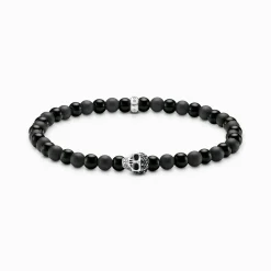 Women THOMAS SABO Bracelets|Bracelets-Talisman bracelet skull with obsidian beads