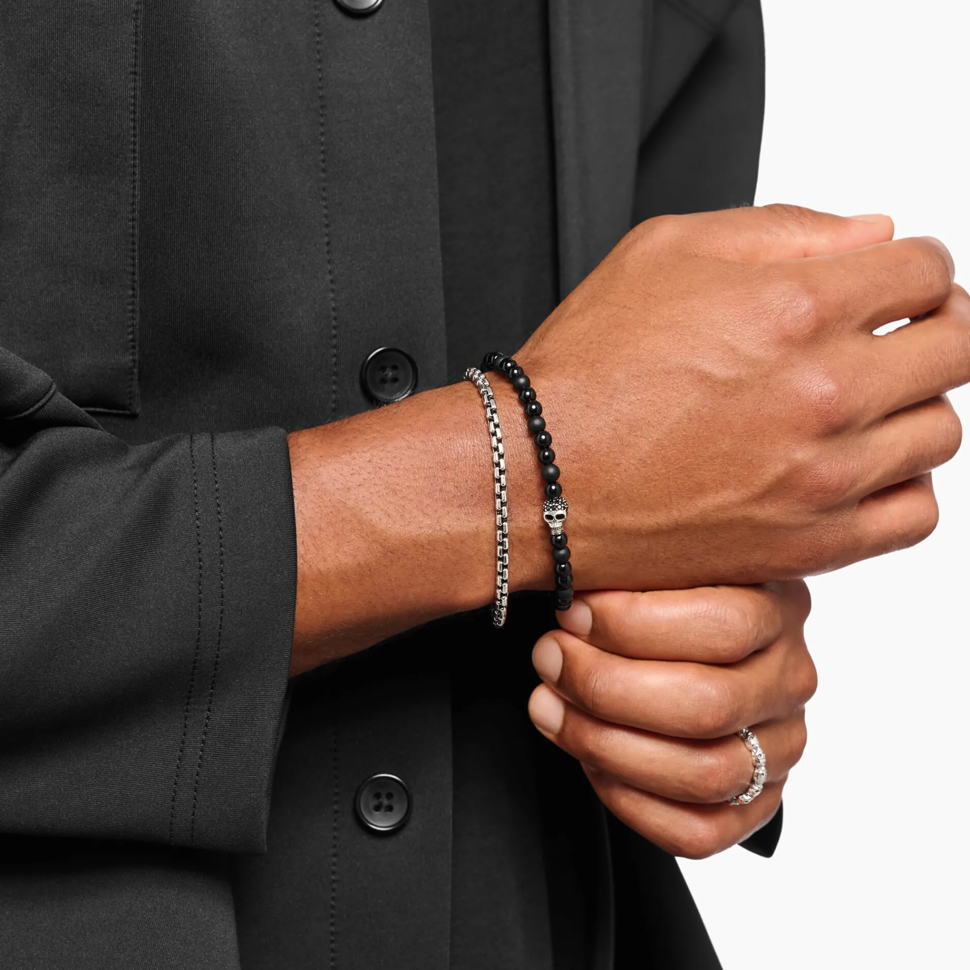 Women THOMAS SABO Bracelets|Bracelets-Talisman bracelet skull with obsidian beads