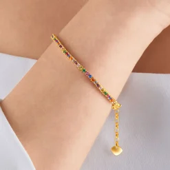 Women THOMAS SABO Bracelets-Tennis bracelet with colourful stones gold plated